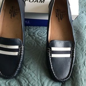 Life Stride Blue and white loafers.
